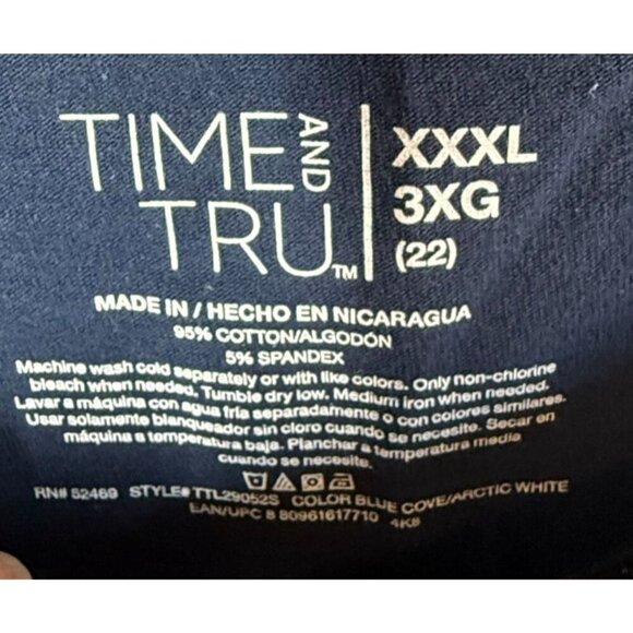 Time & Tru Womens Blue/White Boat Neck Striped Tee Short Sleeve 3X Casual - Picture 6 of 6
